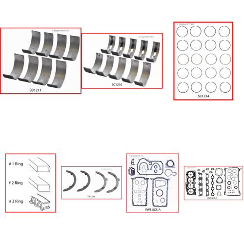 Enginetech RMVW1.8P Engine ReMain Kit for 1998-2001 Volkswagen 1.8L 4-Cyl Standard Bore (3.190")