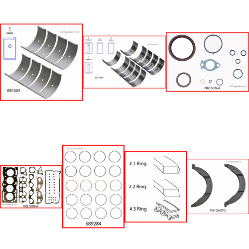 Enginetech RMNI2.5P Engine ReMain Kit for 2002-2006 Nissan 2.5L 4-Cyl Standard Bore (3.505")