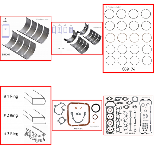 Enginetech RMNI2.4HP Engine ReMain Kit for 1993-1997 Nissan 2.4L 4-Cyl Standard Bore (3.505")