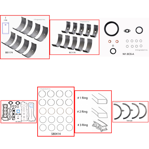 Enginetech RMNI1.8P Engine ReMain Kit for 2000-2006 Nissan 1.8L 4-Cyl Standard Bore (3.150")