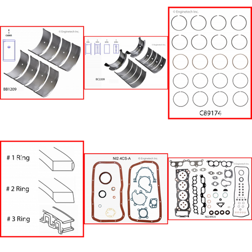 Enginetech RMNI2.4CP Engine ReMain Kit for 1990-1992 Nissan 2.4L 4-Cyl .020" Over Bore (3.525")