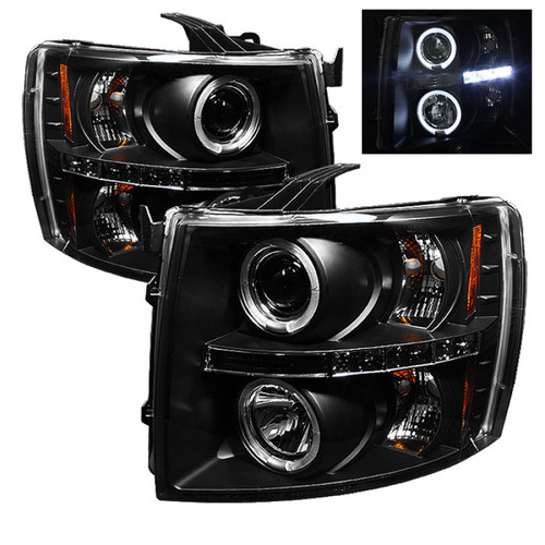 Spyder Projector Headlights with LED Halo in Black for Chevy Silverado 1500