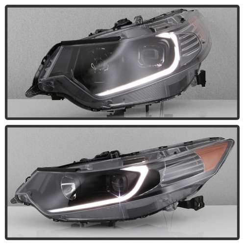 Spyder Black Projector Headlights with Light Bar DRL for Acura - PRO-JH-ATSX09-LB-BK