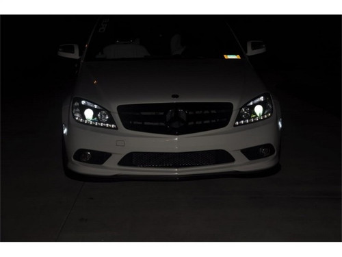 Spyder Projector Headlights Halogen Model with DRL in Black for Mercedes Benz C-Class