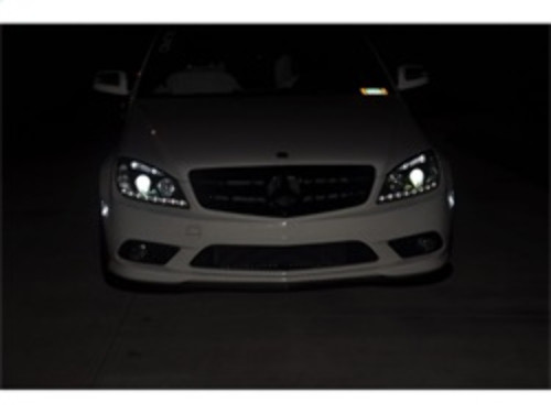 Spyder Projector Headlights Halogen Model with DRL in Black for Mercedes Benz C-Class