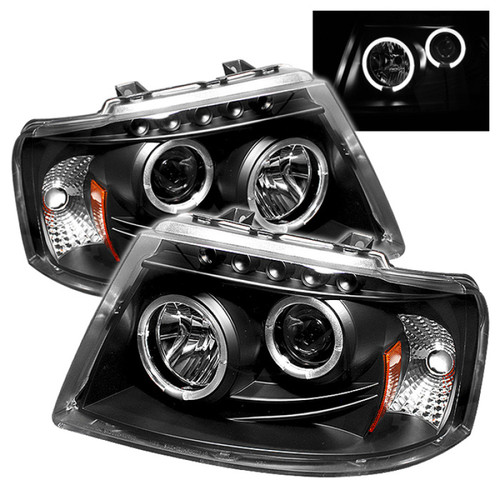 Spyder Black Projector Headlights with LED Halo for Ford Expedition (Not Included)
