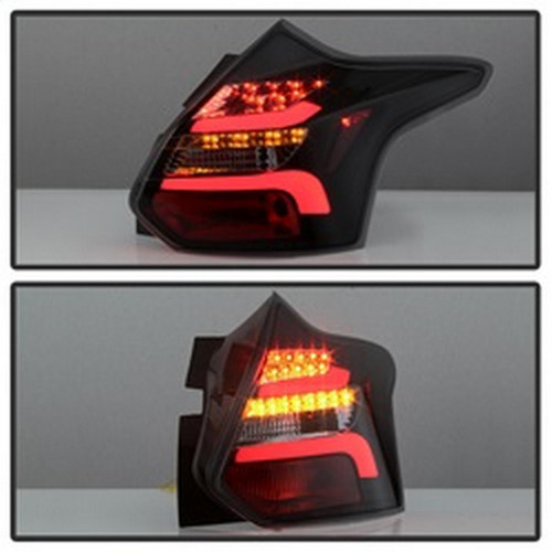 Black Smoke LED Tail Lights for 12-14 Ford Focus 5DR - spyder