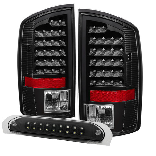 Xtune LED Tail Light w/ LED 3rd Brake Lamps- Black for Dodge Ram 02-06 1500 (ALT-JH-DR02-LED-SET-BK)