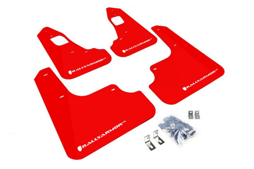 Rally Armor for 2008+ Mitsubishi EVO X UR Red Mud Flap W/ White Logo