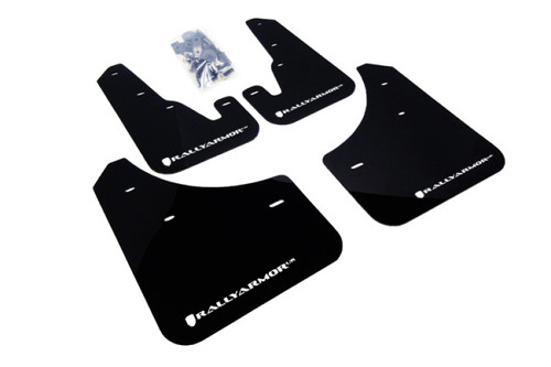 Rally Armor UR Black Mud Flap with White Logo for 2004-2009 Mazda3/Speed 3