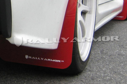 Rally Armor UR Red Mud Flap with White Logo for 2007+ Mitsubishi Lancer (doesn't fit Sportback)