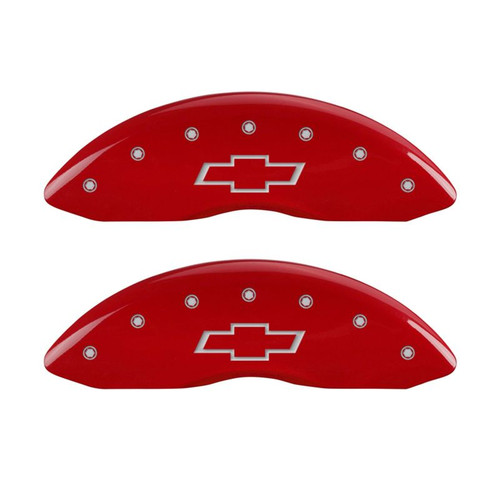 MGP 4 Caliper Covers Engraved Front & Rear Bowtie Red Finish Silver Characters