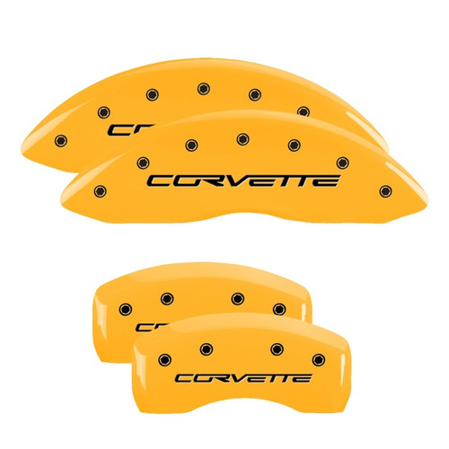 MGP 4 Caliper Covers Engraved Front & Rear C6/Corvette Yellow Finish Black Characters