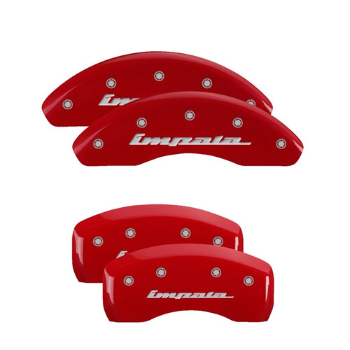MGP 4 Caliper Covers Engraved Front & Rear Impala Red Finish Silver Characters