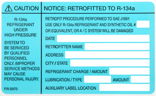 Four Seasons Retrofit R134a Label 59970