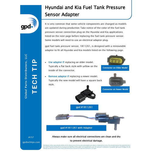 GPD Fuel Tank Pressure S 1811261 for 1997-2022 Genesis/Hyundai/Kia 3.8L 5.0L (G80, G90, Accent, Azera)