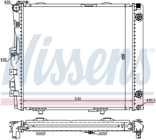Nissens Radiator w/Integrated Transmission Oil Cooler 62683A for 1986-1995 Mercedes-Benz 2.6L 3.0L (260E, 300CE, 300E, 300TE)