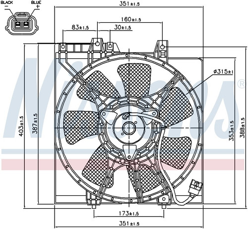 Nissens A/C Condenser Fan Assembly 85491 for 1995-2002 Subaru 2.5L 2.2L (Forester, Impreza)