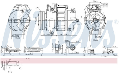 Nissens Air Conditioning Compressor with Clutch 890759 for 2007-2010 BMW 3.0L (X5)