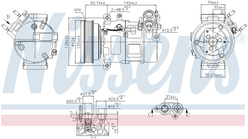 Nissens Air Conditioning Compressor with Clutch 890776 for 2018-2022 Volvo 2.0L (S60, V60, V60 Cross Country, XC40)
