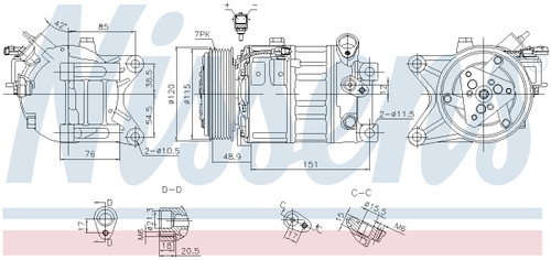 Nissens Air Conditioning Compressor with Clutch 890908 for 2007-2012 Nissan 3.5L (Altima)
