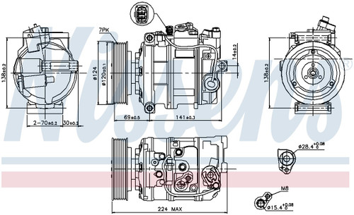 Nissens Air Conditioning Compressor with Clutch 890025 for 2004-2007 Volkswagen 4.2L (Touareg)
