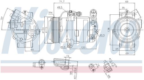 Nissens Air Conditioning Compressor with Clutch 890910 for 2005-2021 Nissan 4.0L (NV1500, NV2500, NV3500, Pathfinder)