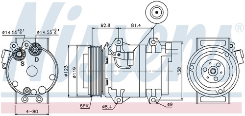 Nissens Air Conditioning Compressor with Clutch 89070 for 2001-2009 Volvo 2.4L 2.5L (S60, S80, V70, XC70)