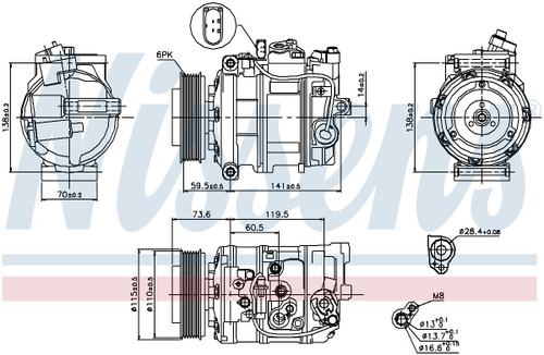 Nissens Air Conditioning Compressor with Clutch 89092 for 2002-2004 Audi 1.8L 3.0L (A4, A4 Quattro, A6, A6 Quattro)