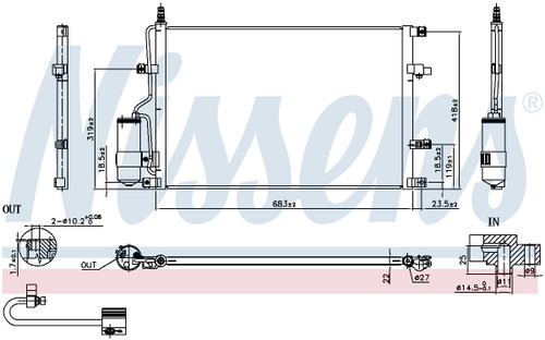 Nissens Air Conditioning Condenser/Receiver Drier Assembly 94525 for 1999-2009 Volvo 2.5L 2.4L (S60, S80, V70, XC70)