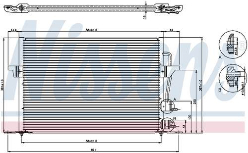 Nissens Air Conditioning Condenser 94308 for 1998-2000 Ford/Mercury 2.5L 2.0L (Contour, Mystique)