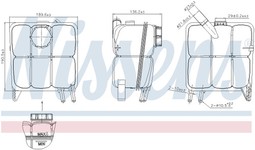 Nissens Engine Coolant Reservoir 996138 for 2004-2013 Volvo 2.5L (C30, C70, S40, V50)