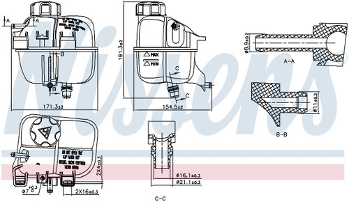 Nissens Engine Coolant Reservoir 996266 for 2007-2016 Mini 1.6L (Cooper, Cooper Countryman, Cooper Paceman)