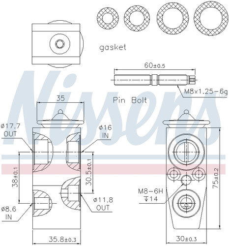 Nissens Air Conditioning Expansion Valve 999285 for 2010-2011 Saab 2.8L 2.0L (9-5)