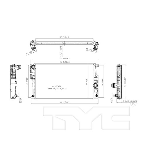 TYC Radiator 13394 for 2012-2018 BMW 2.0L 3.0L (228i, 228i xDrive, 320i, 320i xDrive)