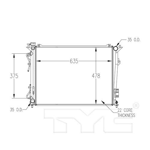 TYC Radiator 2832 for 2006-2010 Hyundai/Kia 3.3L 3.8L (Azera, Sonata, Optima)