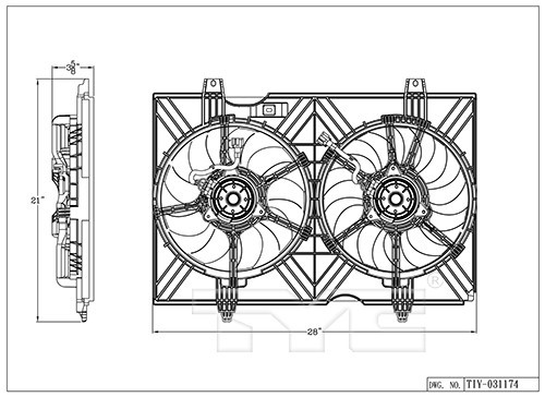 TYC Cooling Fan Assembly 623490 for 2013-2021 Chevrolet/Nissan 2.0L (City Express, NV200)