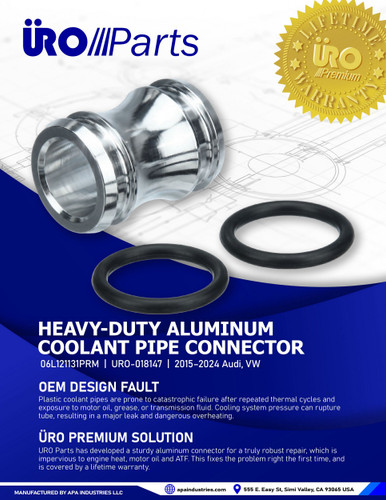 URO Parts Coolant Pipe 06L121131PRM for 2015-2024 Audi/Volkswagen 2.0L 1.8L (A3, A3 Quattro, A4 allroad, A4 Quattro)