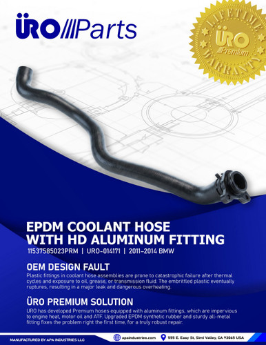 URO Parts Coolant Hose 11537585023PRM for 2011-2014 BMW 3.0L (X5, X6)