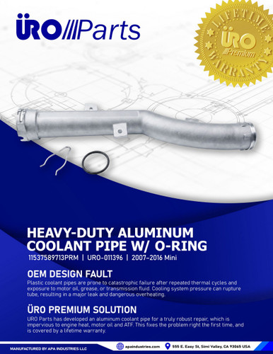 URO Parts Coolant Pipe w/ O-ring 11537589713PRM for 2007-2016 Mini (Cooper, Cooper Countryman, Cooper Paceman)
