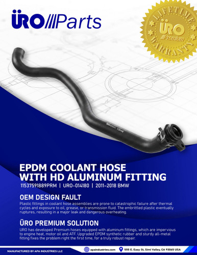 URO Parts Coolant Hose 11537591889PRM for 2011-2018 BMW 3.0L (X3, X4)