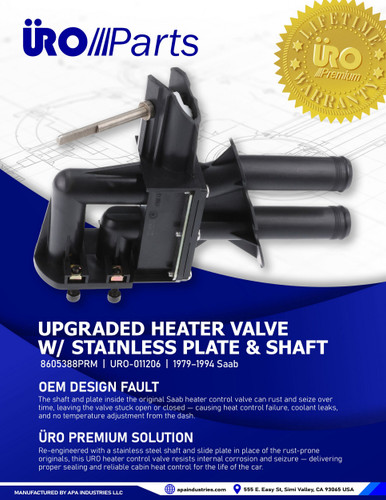 URO Parts Heater Valve 8605388PRM for 1979-1994 Saab 2.1L 2.0L (900)