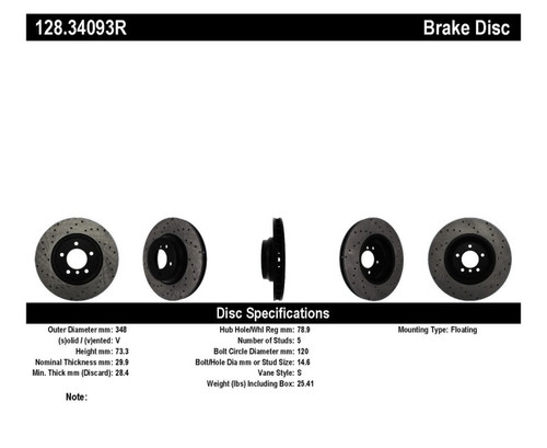 StopTech for 07-10 BMW 335i Cross Drilled Right Front Rotor