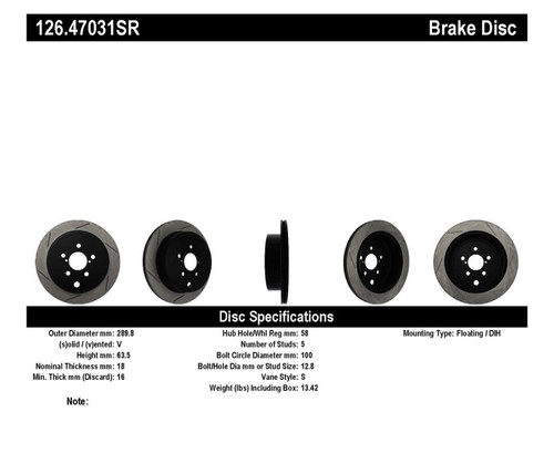 StopTech Sport Slotted Brake Rotor; Rear Right 126.47031SR