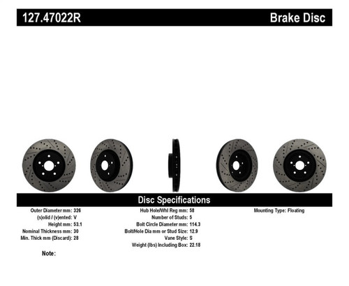 StopTech Sport Drilled & Slotted Brake Rotor; Front Right 127.47022R