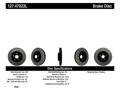 StopTech Sport Drilled & Slotted Brake Rotor; Front Left 127.47022L