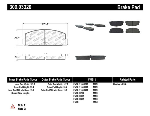 StopTech For Performance 89-95 Mazda RX7 / 03-05 Mazda 6 Rear Brake Pads