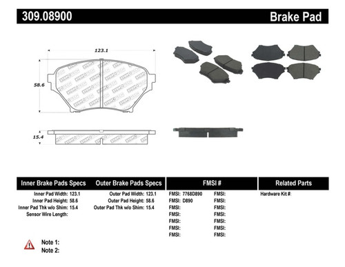 StopTech 309.08900 Sport Brake Pads with Shims and Hardware