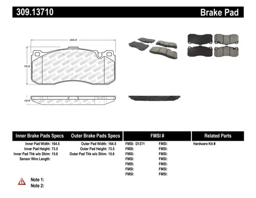 StopTech 309.13710 Sport Brake Pads with Shims and Hardware