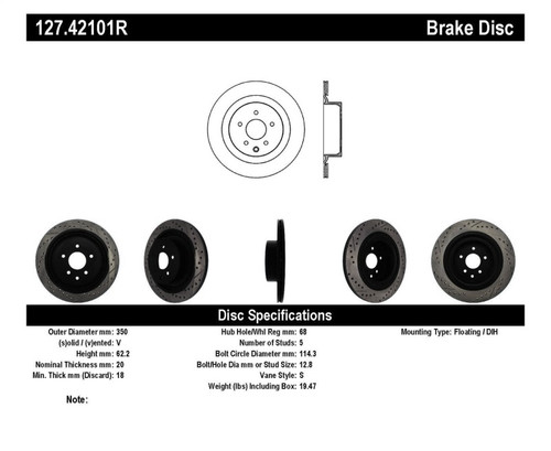 StopTech Sport Drilled & Slotted Brake Rotor; Rear Right 127.42101R
